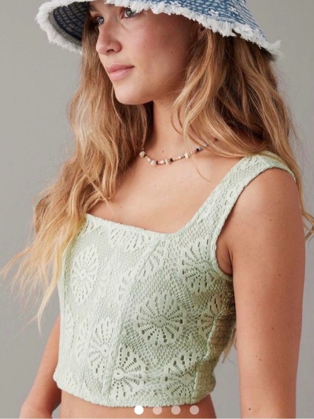 American Eagle Outfitters Mint Corset Square-Neck Crop Top